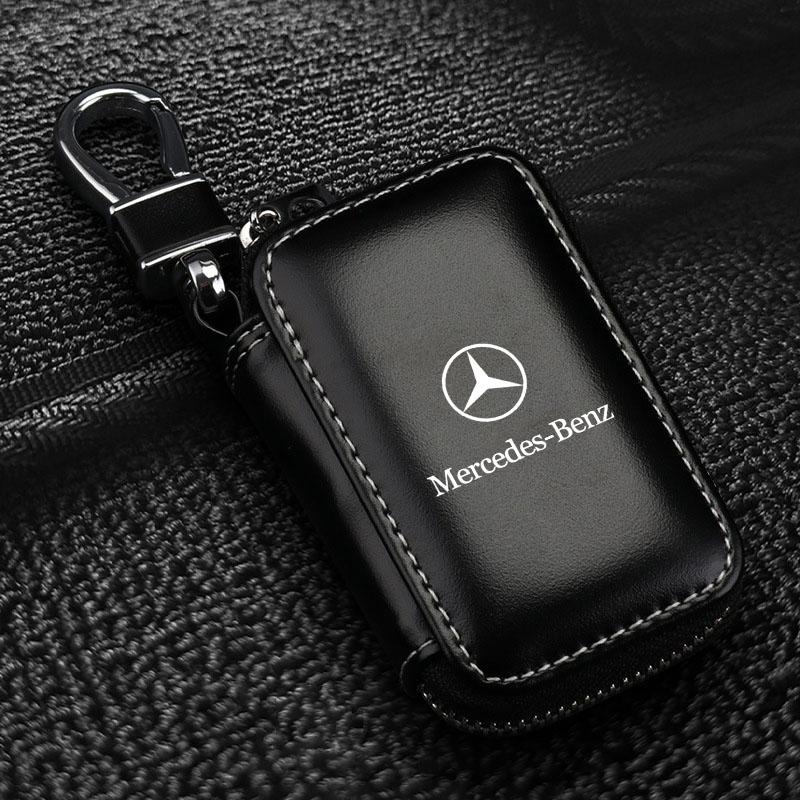 Leder Emblem Autoschlüsseletui Schlüsselanhänger Reißverschluss Schlüsseletui Tasche Autozubehör Für Mercedes-Benz AMG C500 C200 C300 A B C E GLA CLA GLK GL ML GLE W204 W205 benz schwarz