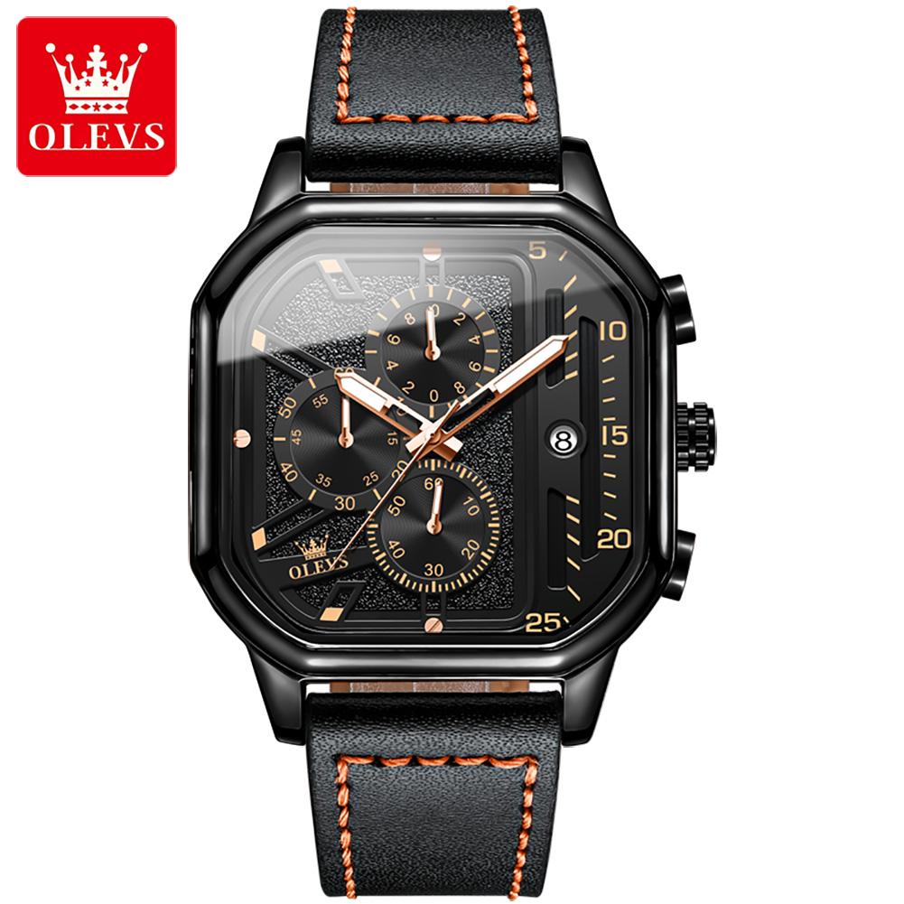 OLEVS Herrenuhr Multifunktionale Punk Square Design Quarzuhr Herrenuhr