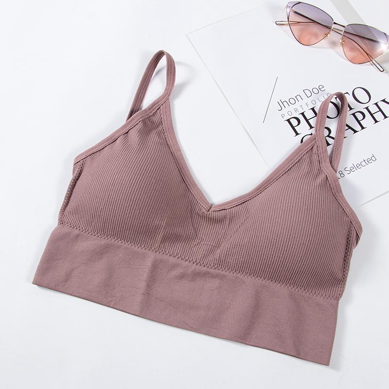 Frauen Tank Crop Top Nahtlose Unterwäsche Weibliche Crop Tops Sexy Dessous Dessous Abnehmbare Leibchen One Size kaffeebraun