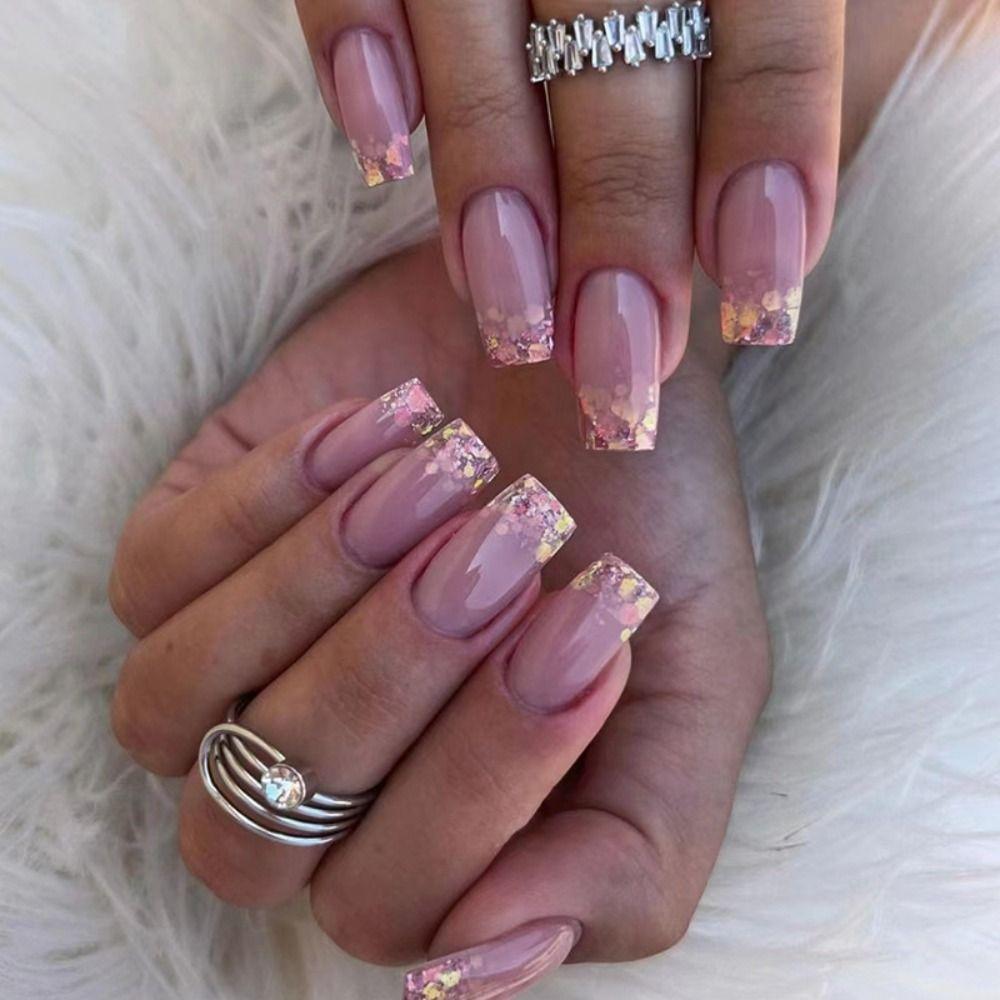 Lange quadratische künstliche Nägel Blumen Wellig Nail Tips Mode Press-On Nägel Damen Mädchen W1229