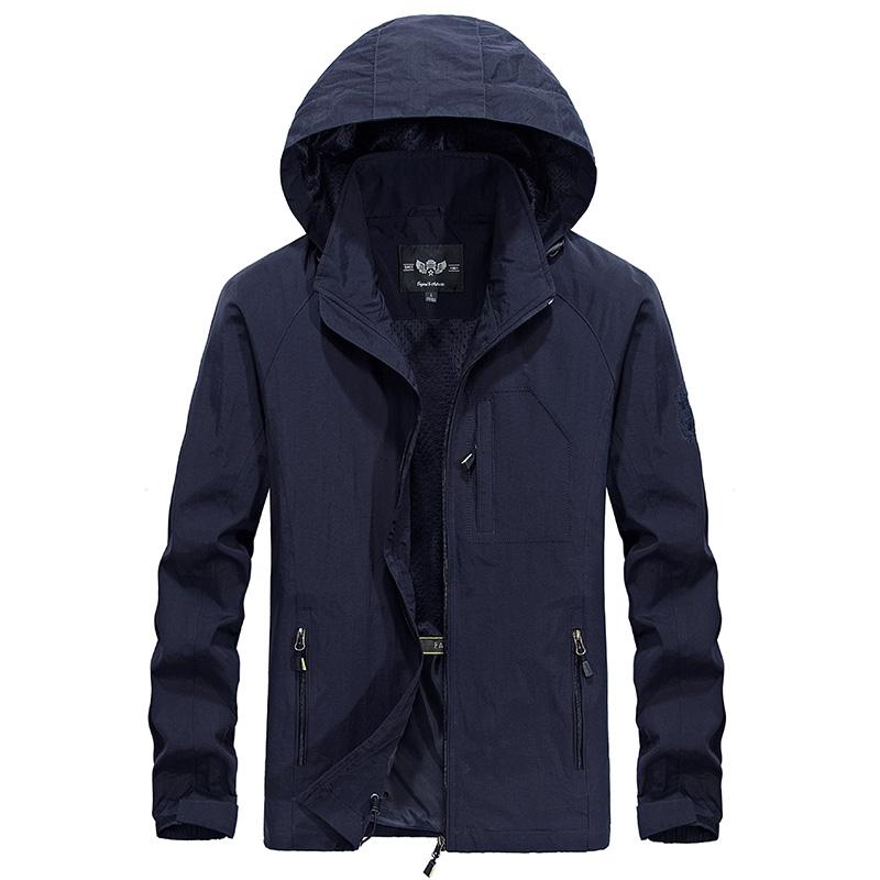 Herren Wasserdichte Militärjacke Frühling Herbst Lässige Windjacke Jacken Herren Atmungsaktive Kapuze Outdoor Dünne Mäntel 6XL Kleidung XL navy blau