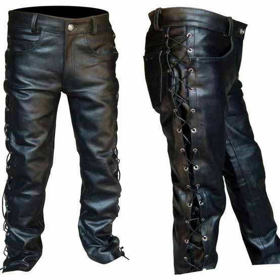 Dünne, lässige, einfarbige schwarze Riemchen-Lederhose für Herren in Übergröße 3XL schwarz