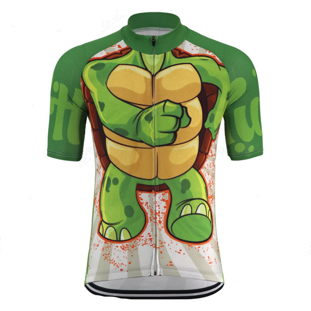Cartoon Lustige Schildkröte Radtrikot Herren Kurzarm Grün Fahrradbekleidung Rennrad Hemden Trikot L