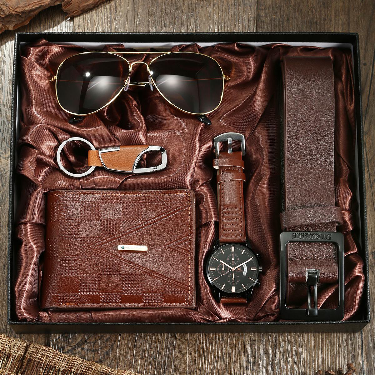 5-teiliges Geschenkset für Herrenuhr, Geldbörse, Herrenbrille, Gürtelset für Herrenschmuck Uhr (inklusive Box) 20*20*5 bunt