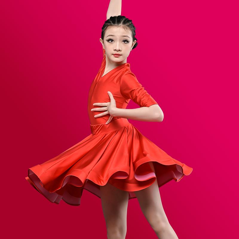 Professionelles Latein-Tanzkleid für Mädchen Kinder Standard-Salsa Tanzkleidung Kleidung Kinderwettbewerbe Latein Bühnenkleidung Kleidung 150 rot