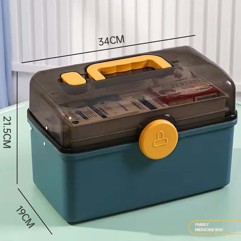 3 Schichten große Kapazität Familie Medizin Organizer Aufbewahrungsbox tragbare Erste-Hilfe-Kit Container Notfall Apotheke Pillendose L blau
