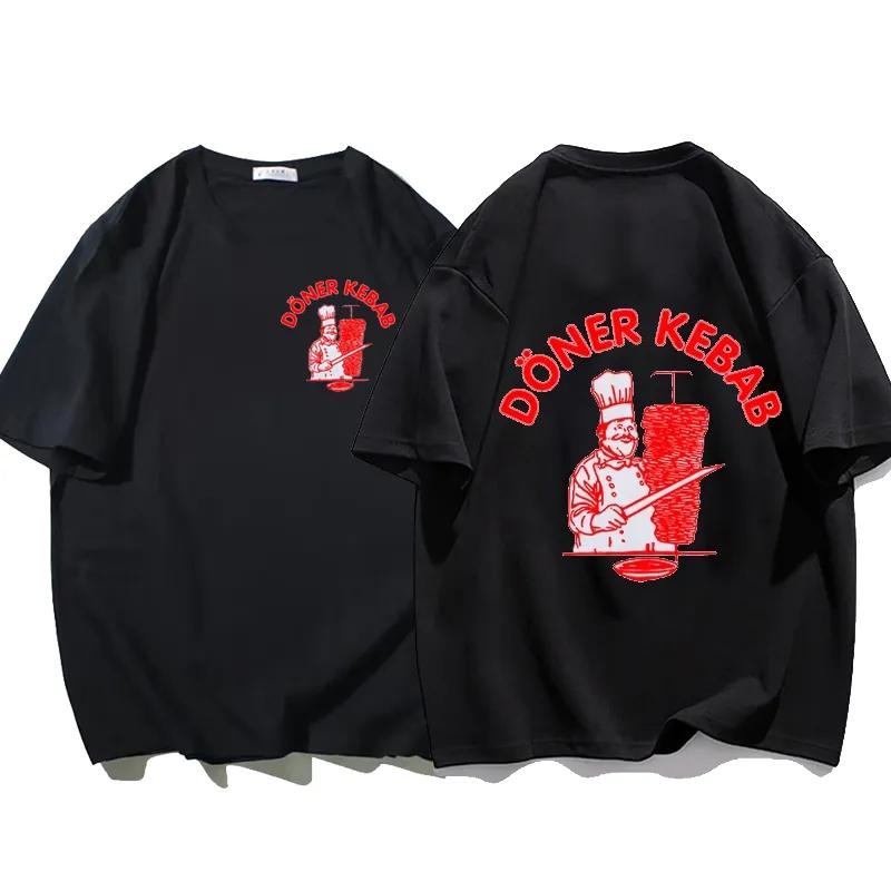 Sommer Sportliche T-Shirts Döner Kebab Druck Reine Baumwolle Herrenbekleidung Kurzarm Tops Lustige Frauen T-Shirt Vintage Übergroße T-Shirts M black