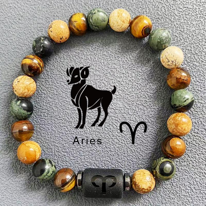 Natürliche Perlen Armbänder 12 Horoskop Glück Naturstein Tigerauge Sternzeichen Perlen Armband für Frauen Männer