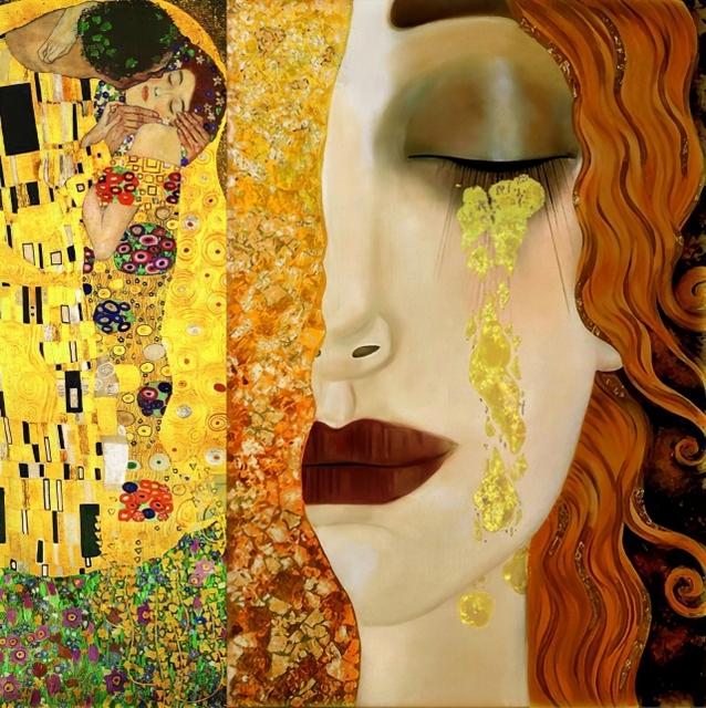 Gustav Klimt Kuss und Tränen Gold Leinwand Gemälde an der Wand Kunst Poster und Drucke Klimt berühmte Kunst Bilder Home Wall Decor 20x20cm