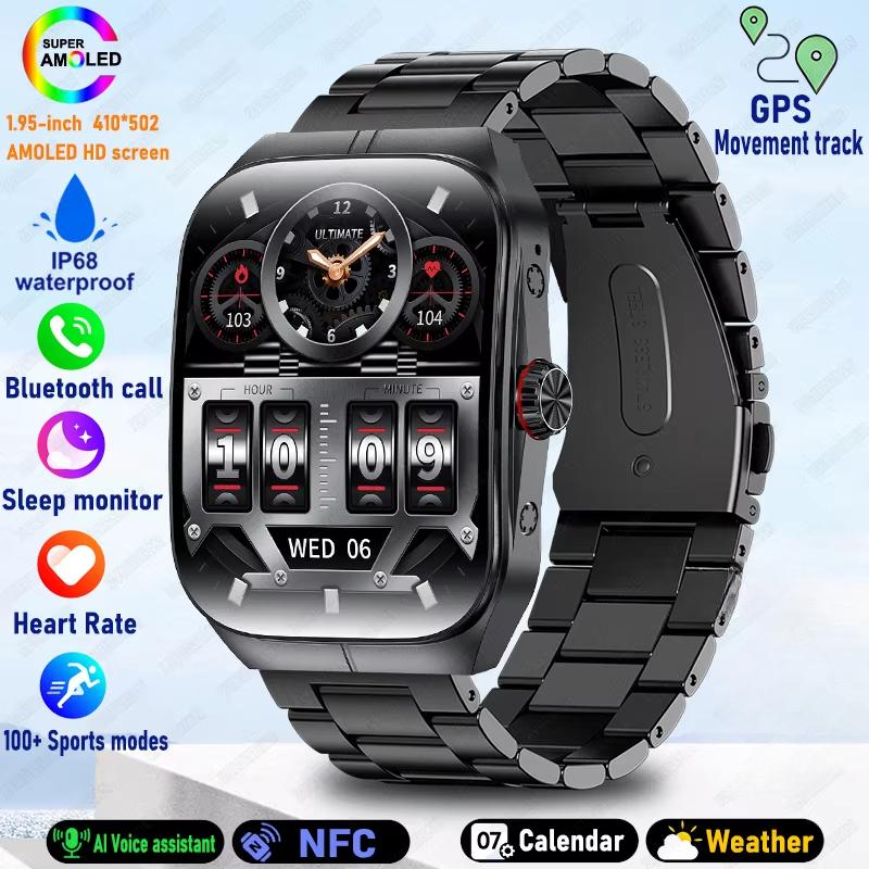 2025 Neue 1,95 Zoll Ultra HD Smartwatch Herren GPS-Tracking Bluetooth-Anruf NFC Herzfrequenz Sport Fitness Damen Smartwatch für OPPO Steel
