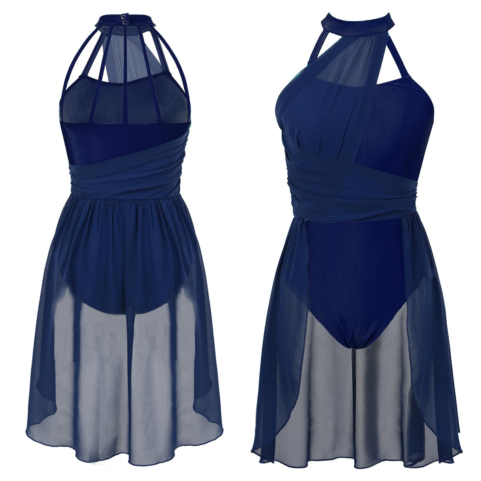 Frauen Ballett Tanz Kleid Erwachsene Gymnastik Lyrical Zeitgenössische Tanz Ballerina Kostüme Kleidung Bühne Leistung Trikot Kleid S navy blau