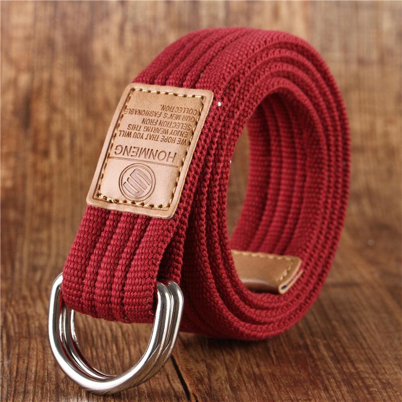 Korean-Style19Color Doppelring Canvas Gürtel Casual Hosen Canvas Gürtel Trendy Double RingDYouth Hosengürtel mit 115cm himbeere