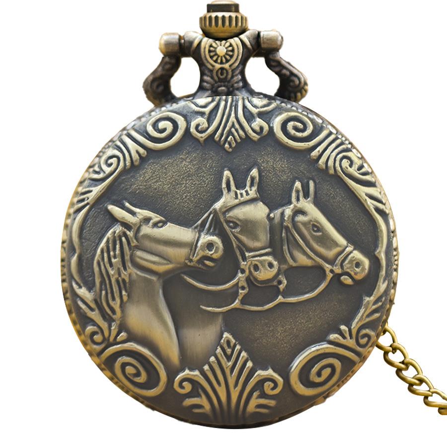 Klassische Western-Taschenuhr mit Cowboy- und Pferdemotiv, Quarzwerk, Retro-Stil, Halskettenanhänger für Damen und Herren, Geschenkidee