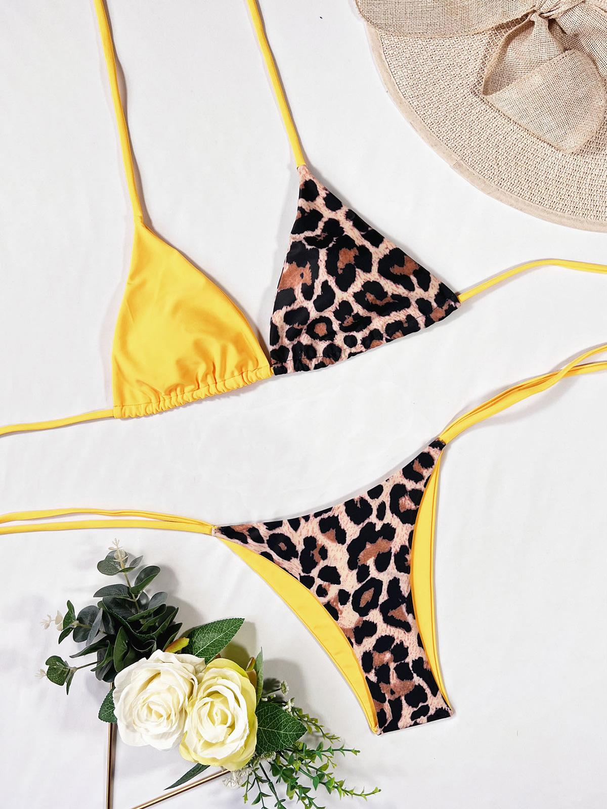 10 farben Spleißen Halter Leopard Bikini Weiblichen Badeanzug Frauen Bademode Zwei-stück Bikini set Badende Badeanzug Schwimmen Dame L Leo-Print/gelb