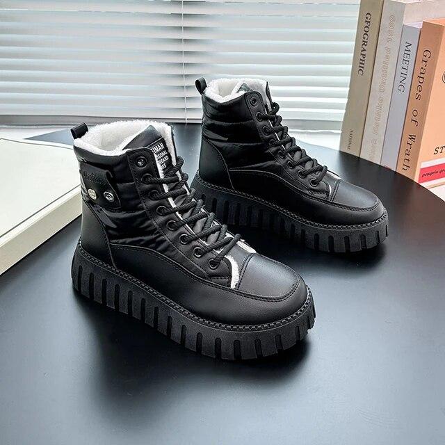 Winter frauen Schuhe Schnee Stiefel Anti-skid Schuhe Kurze Stiefel Verdickte Schuhe frauen Stiefel High-top Warme plüsch Mid-kalb Stiefel 38 schwarz