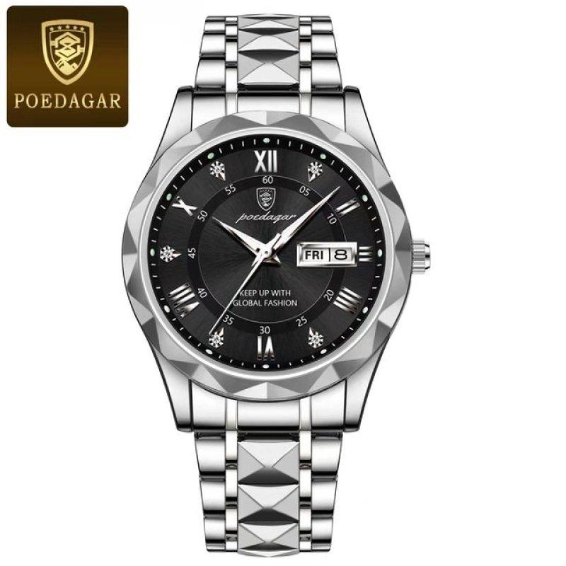 Neue Top Marke Luxus Mann Armbanduhr Wasserdicht Leucht Datum Woche Männer Uhren Edelstahl Quarz herren Uhr Männlich silber/schwarz