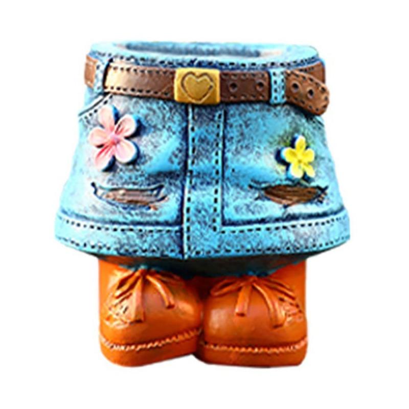 Denim Hosen Blumentopf Harz Pflanzer Topf Pflanze Container Anlage Halter Dekor Hause Ornament B