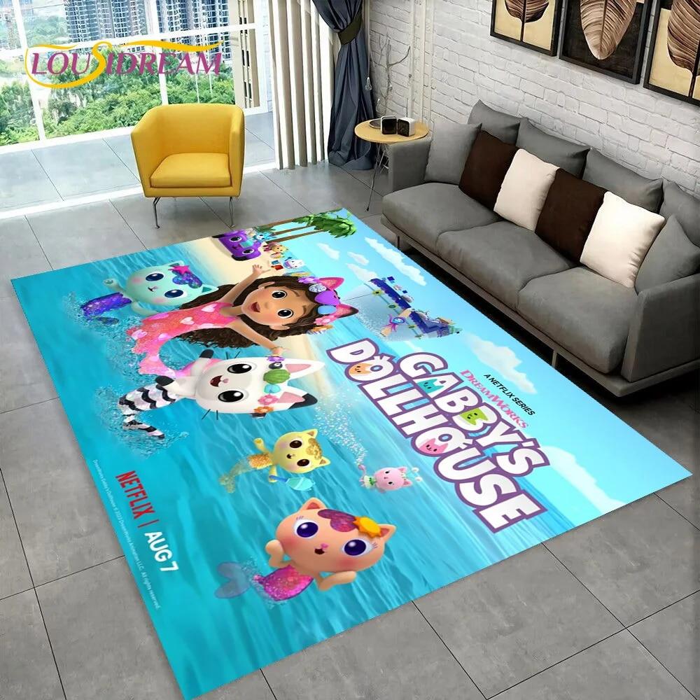 Niedlicher Gabbys Puppenhaus-Cartoon-Teppich für Zuhause, Wohnzimmer, Schlafzimmer, Sofa, Fußmatte, Dekor, Kinderspielbereich, rutschfeste Bodenmatte 120cm x 160cm
