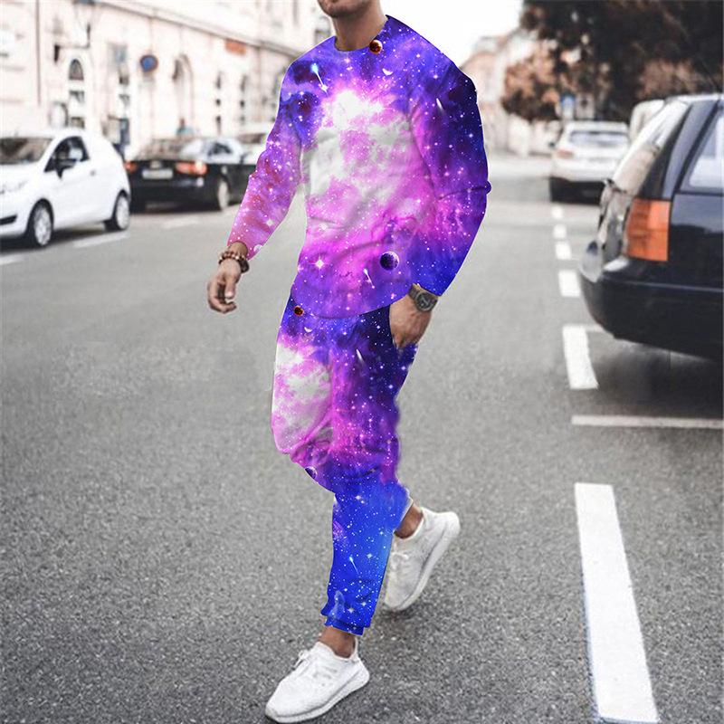 Bunte Graffiti-Stil Herren Sport-T-Shirt Sets 3D-Druck Langarm T-Shirt Hosen Anzüge Lässige Herrenbekleidung 2-teiliges Jogginganzug-Set XL