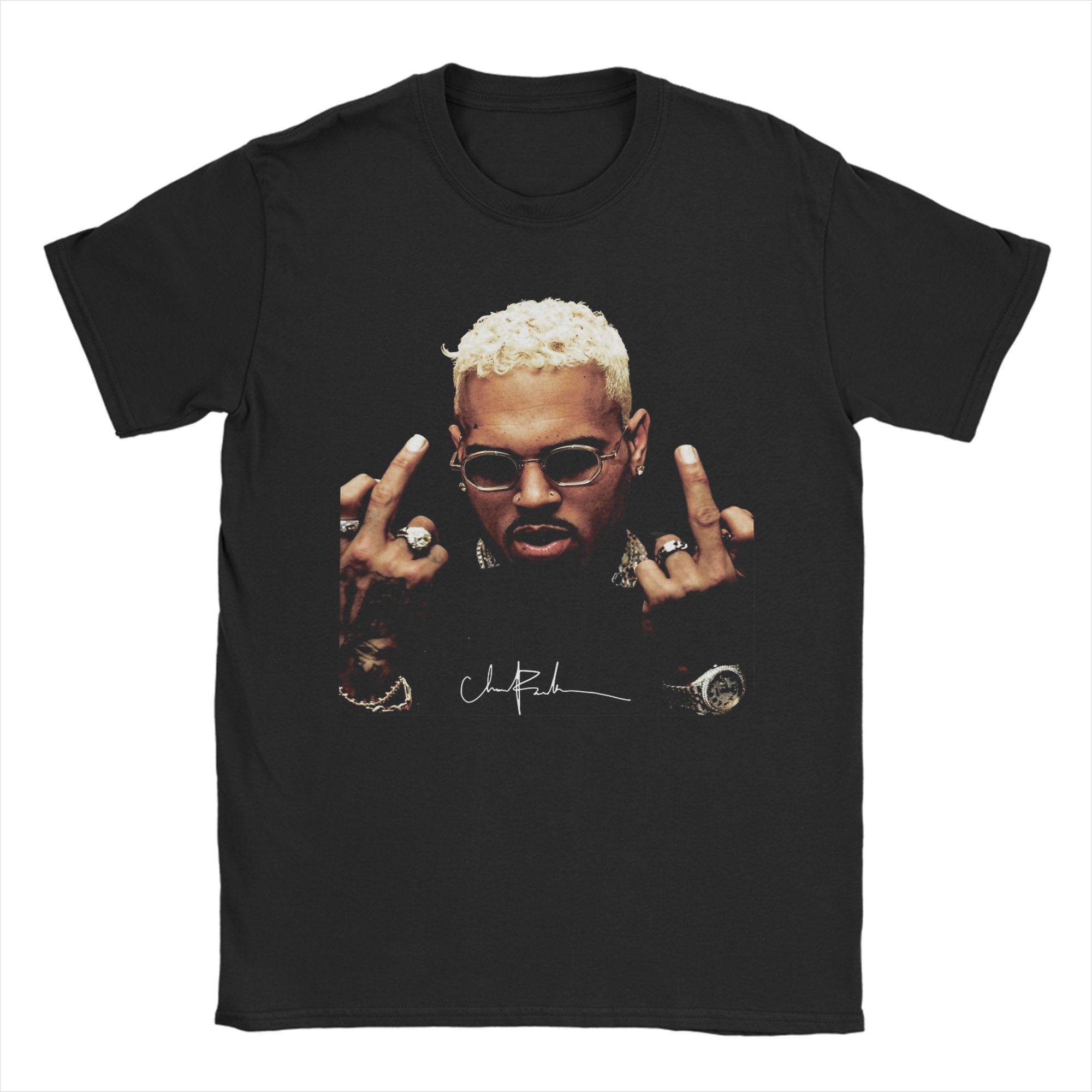 Mittelfinger Vintage Chris Brown T-Shirts Herren Reine Baumwolle Lustige T-Shirts O-Ausschnitt T-Shirts Kurzarm Kleidung Einzigartig 3XL bunt