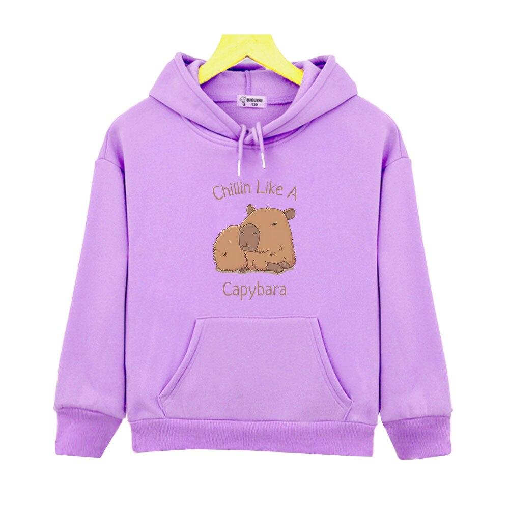 Capybara Hoodies Chilin Like A Sweatshirts Kinder Langarm Tops Kinder Pullover Mädchen Kleidung Y2k Kleidung Baby Jungen Kleidung 150 violett