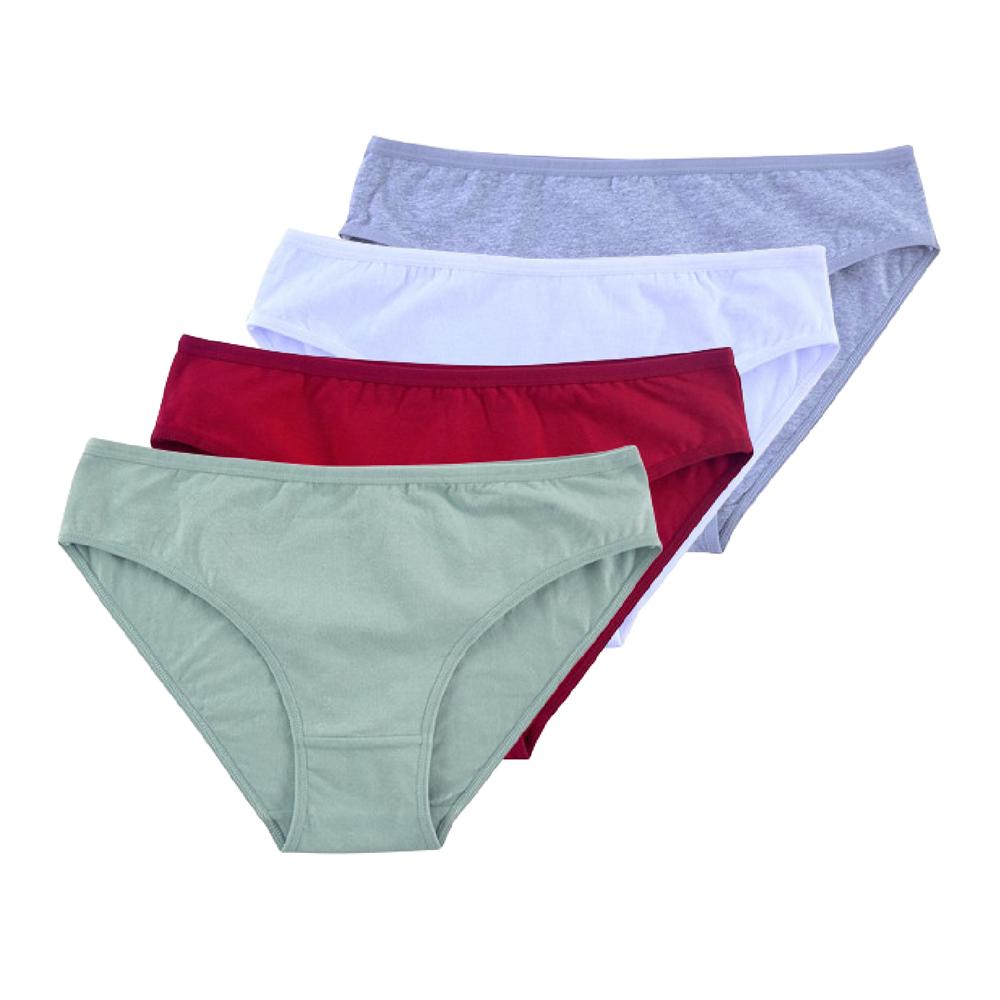 4 Stück Damen-Unterwäsche aus Baumwolle, Slips, Dessous, mittlere Taille, Unterwäsche für Mädchen, sexy Höschen, einfarbige Untershorts M weiß/grau