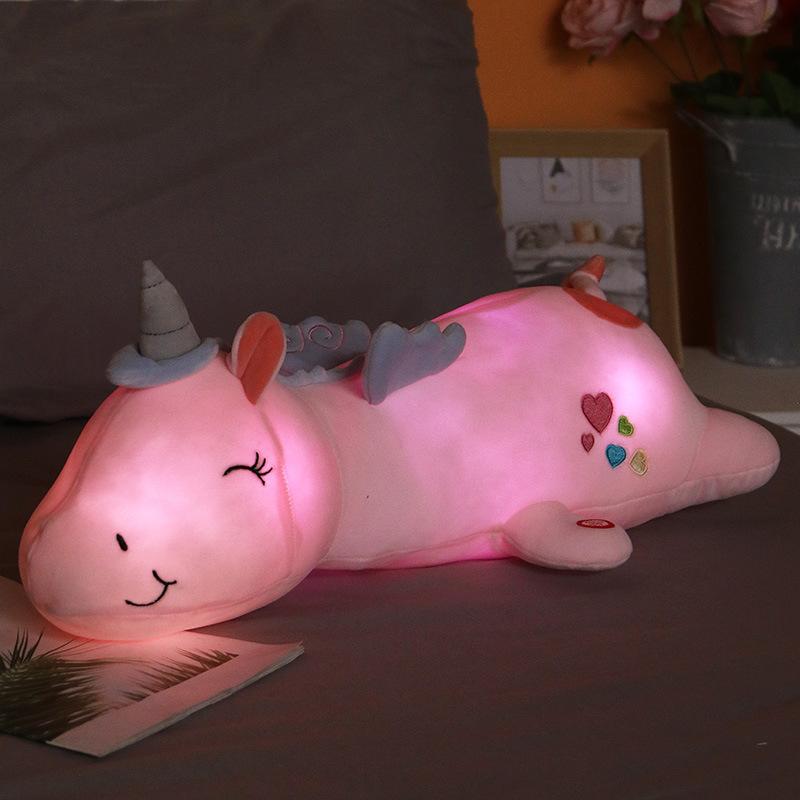 Kreatives leuchtendes Einhorn Puppen Kissen Plüschtier Einhorn schläft mit dem Kissen Puppe Stoffpuppe 60cm（0.4kg） rosa