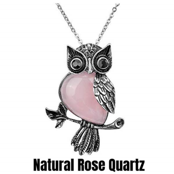 Eulen-Geschenke, Eulen-Halskette, heilende Kristallsteine, Amethyst-Rosenquarz-Anhänger-Halskette für Damen und Herren Natural Rose Quartz gray