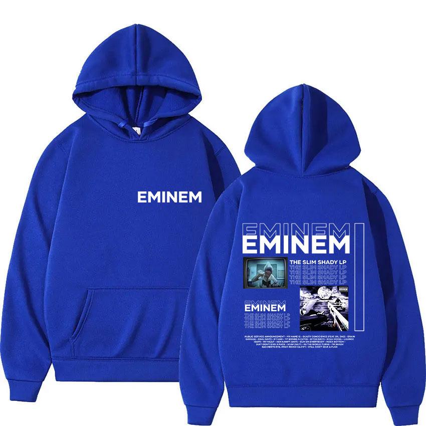 Rapper Eminem The Slim Shady LP Neues Album Merch Hoodie Herren Retro Style Hip Hop Sweatshirt Y2K Popmusik Langarm-Hoodie 2XL blau