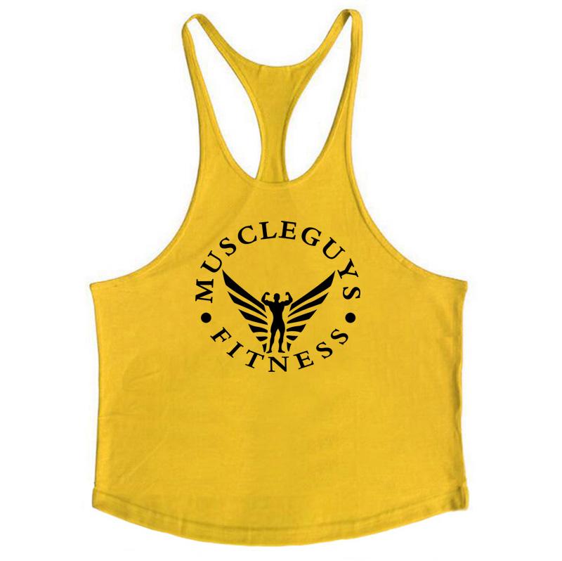 Muscleguys Bodybuilding-Bekleidung Unterhemd Herren Baumwolle Fitness Stringer Singlets Weste XXL gelb