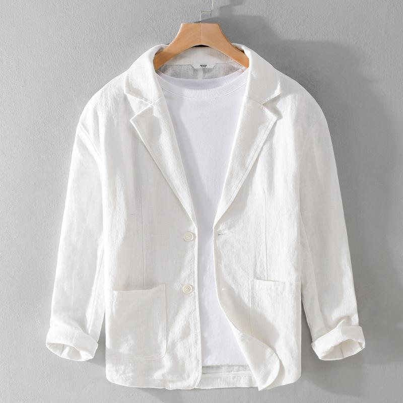 Frühling Sommer Herren Jacken Lässig Atmungsaktiv Lässige Baumwolle Leinen Jacken Koreanischer Stil Jugend Knopfjacke XXXL weiß