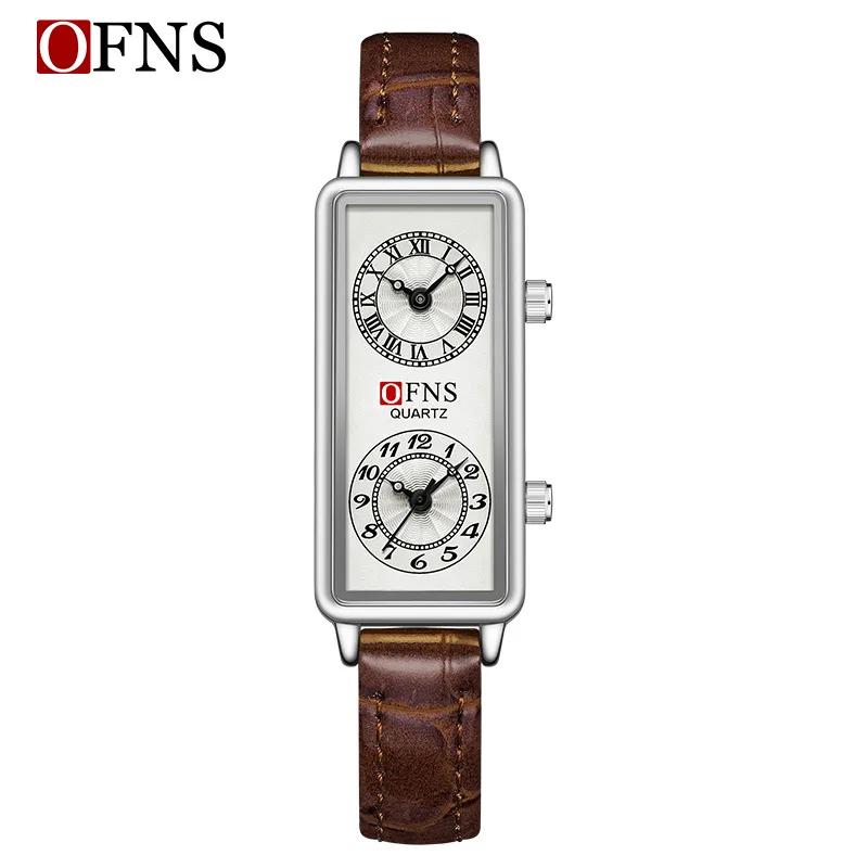 Dual Movement Uhr Damen Quarz Armbanduhr Luxus Damen 2 Zeitzonen Uhr Edelstahl Schwarzes Leder Uhr BELT kaffeebraun/silber
