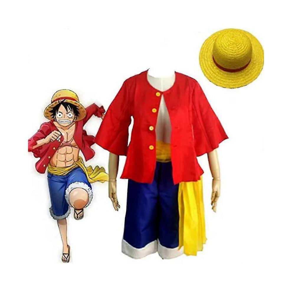 (3XL) One Piece Monkey D. Luffy Cosplay Kostüm Piraten Strohhüte Piraten Outfits Japanisches Anime Manga Halloween Erwachsene Kostüm Set XL