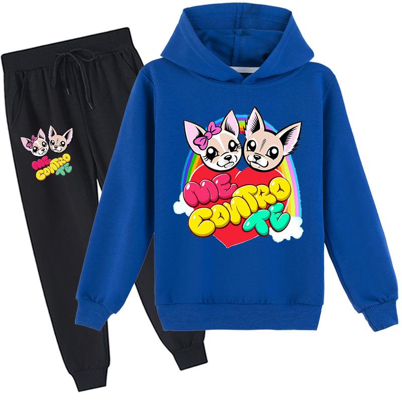Modische Sportkleidung für Kinder, Me Contro Te, niedliches bedrucktes Kapuzenpullover und Hosen-Set, Kapuzen-Sweatshirt-Anzüge, Trainingsanzug, geeignet für Jungen und Mädchen 120 ultramarin blau
