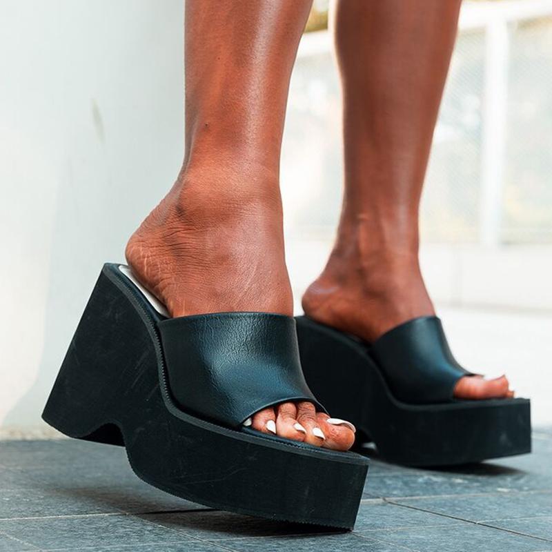 Sandalen Damen Sommer High Heels Plateausandalen Sommerschuhe Für Damen Keilabsatz Sandalen Outdoor Hausschuhe 41 schwarz