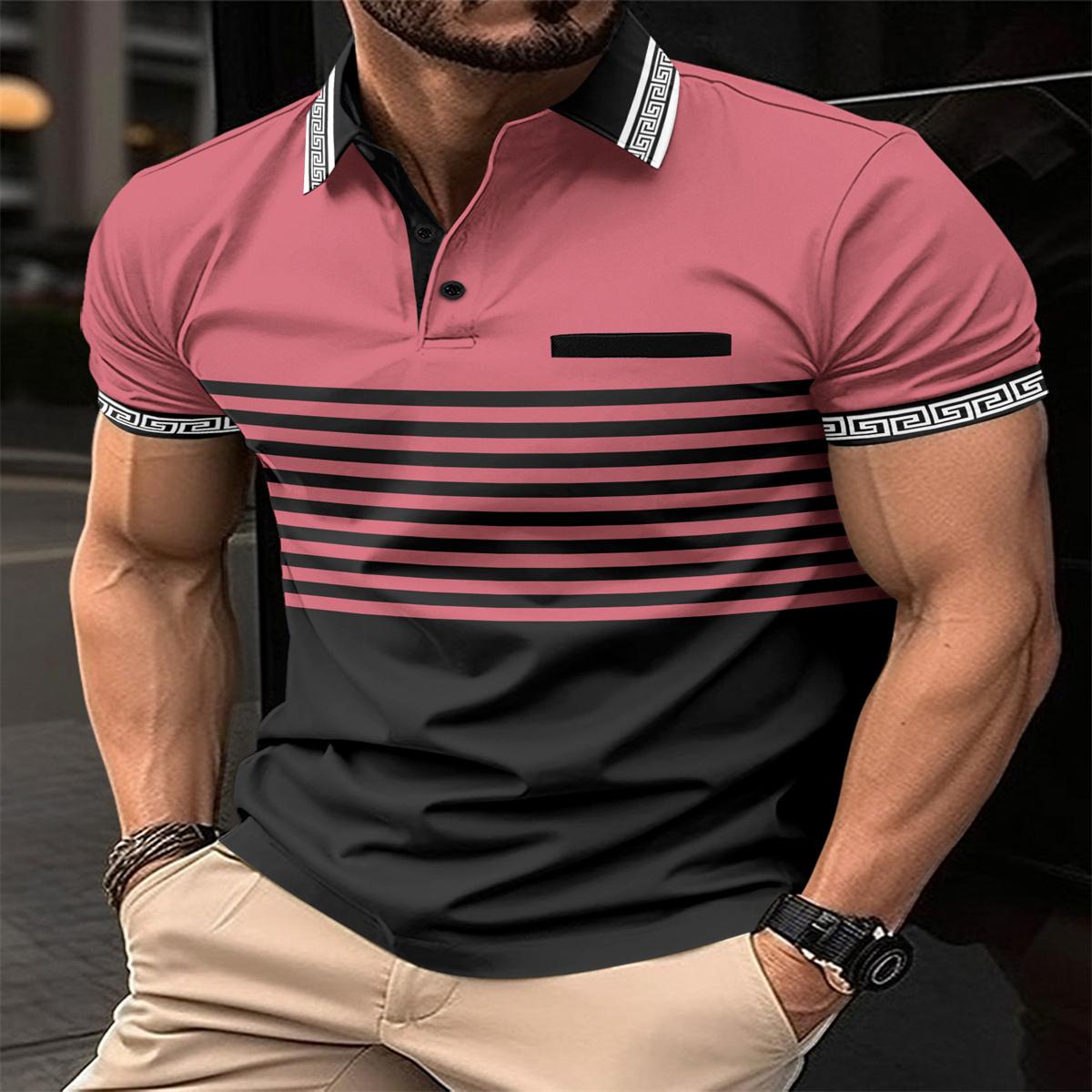 2026 Sommer Herrenmode Lässiges Kurzarm-T-Shirt Poloshirt Jacquardfaden Kragen Revers Herren Sport-Polo 3XL rosa