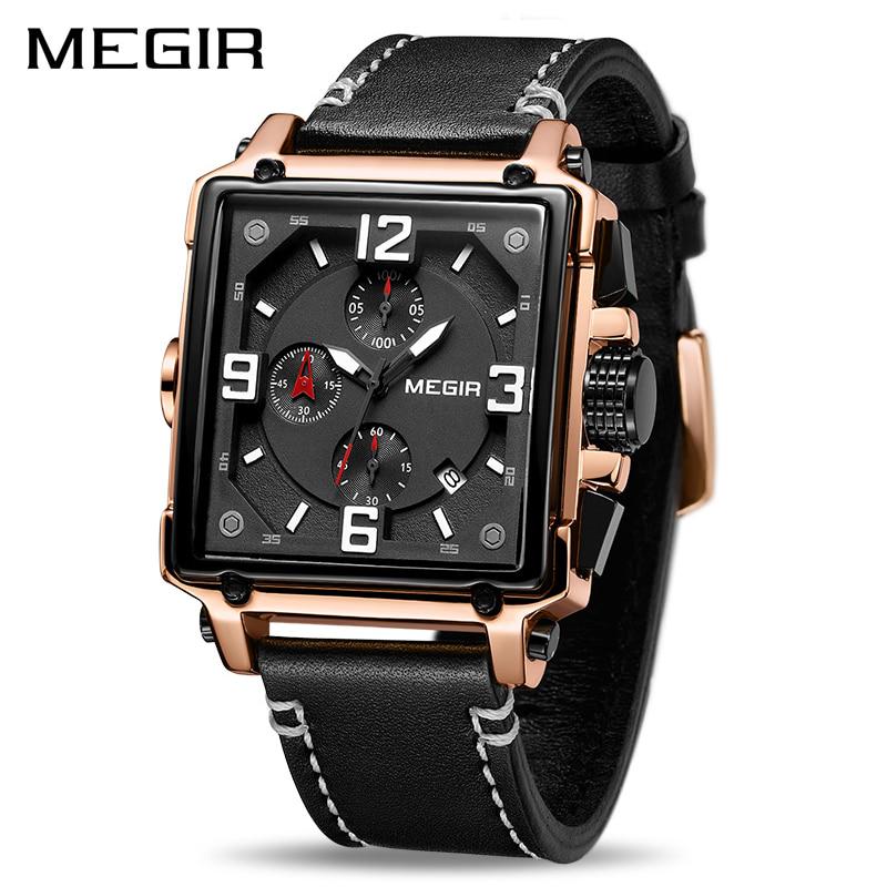 MEGIR Kreative Männer Uhr Top Marke Luxus Chronograph Quarz Uhren Uhr Männer Leder Sport Army Military Armbanduhren Saat 2061 rose gold