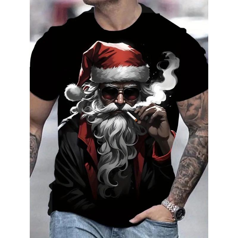 Weihnachts-T-Shirts für Herren Sommer Lustiger 3D-Druck Herren-T-Shirts O-Ausschnitt Herren Kurzarm-T-Shirt Lässige Lockere Modekleidung 2XL