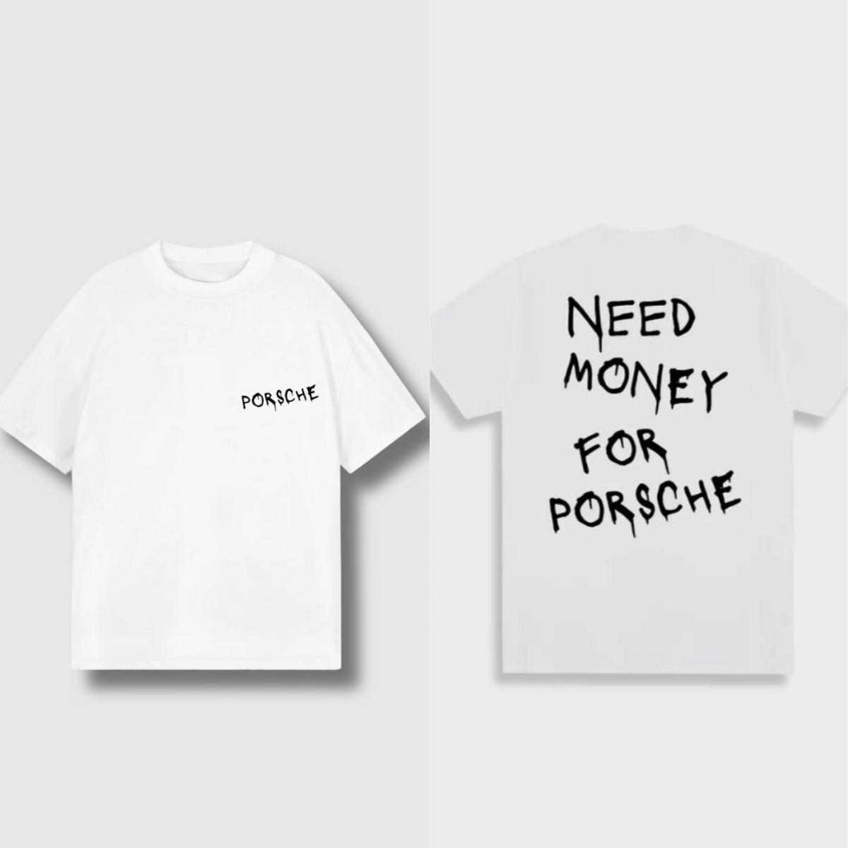 Brauche Geld für Porsche Print T-Shirt Herren Damen Kurzarm Shirt Unisex Herren Damen Sommer Rundhals High Streetwear Kleidung XXXL gray
