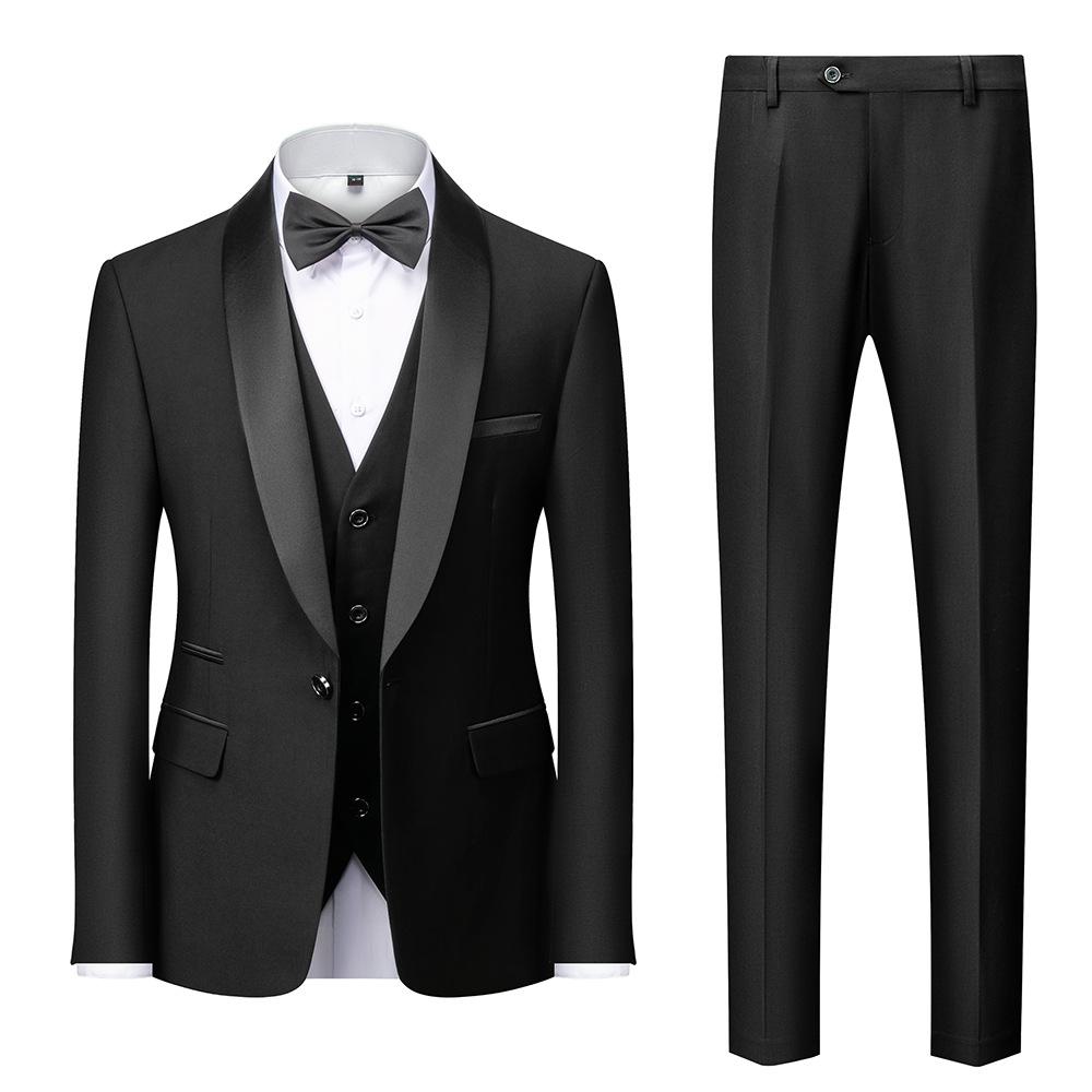 Herrenanzug mit Revers, schwarzer Kragen, 3-teilig, Mantel, Weste, Hose/Business, Trauzeugen, Bräutigam, Hochzeitskleid, Blazer, Hose 6XL schwarz