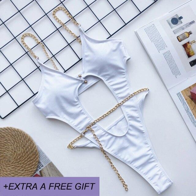 Sexy Micro Bikini Set Passende Kette Tanga Brasilianischer Badeanzug Weibliche Weiße Push Up Bademode Frauen Badeanzug Biquini Badegäste S