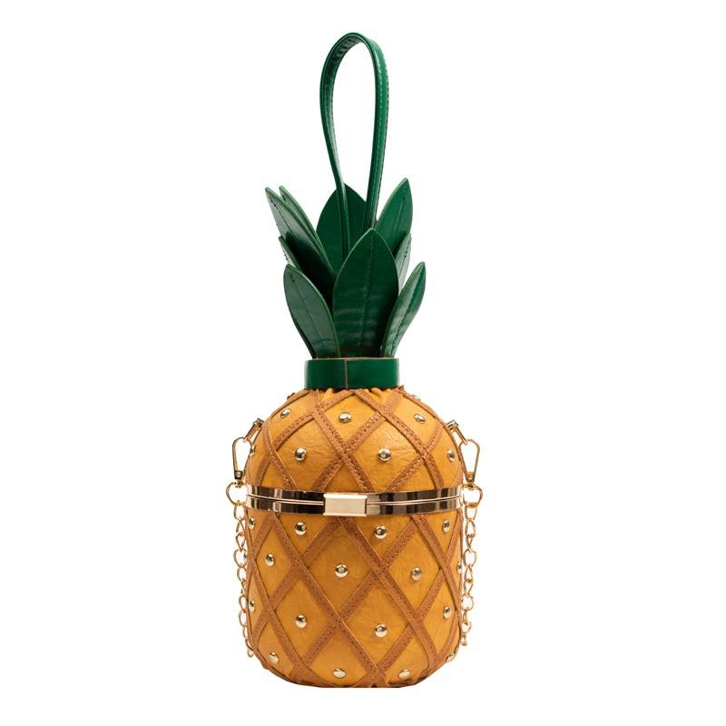 Neue Personalisierte Ananasform Damen Umhängetaschen Klein Frisch Teenager Mädchen Einzelne Schultertasche Ausländischer Geschmack Gewebt Nietenverschluss Kette Runde Tasche orange