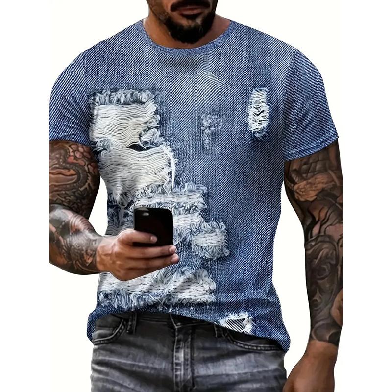 Neues Sommer-T-Shirt für Herrenmode mit Persönlichkeit und Graffiti-Aufdruck für Herren 3XL navy blau