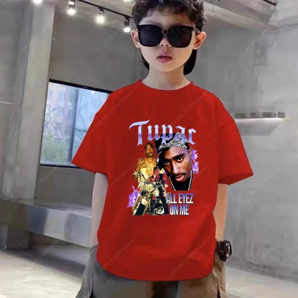Sommer Tupac 2pac Rapper Thug Druck Mode Kinder T-Shirt Jungen Mädchen Kleidung Lässig Kinder Kurzarm T-Shirt Oberteil 140 red