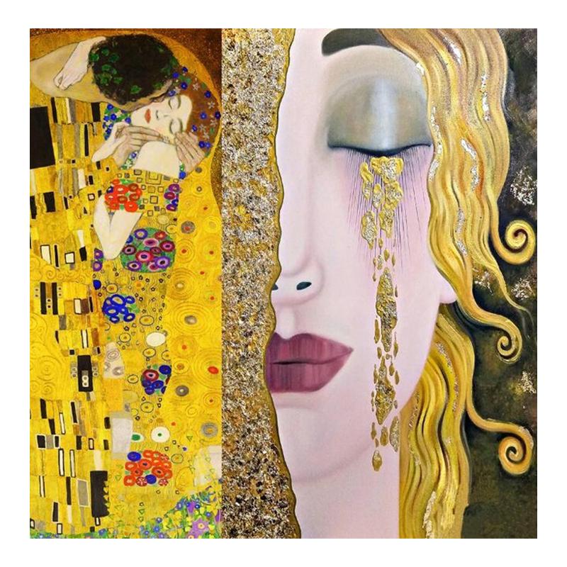 Gustav Klimt Kuss und Tränen Gold Leinwand Gemälde an der Wand Kunst Poster und Drucke Klimt berühmte Kunst Bilder Home Wall Decor 40x40cm