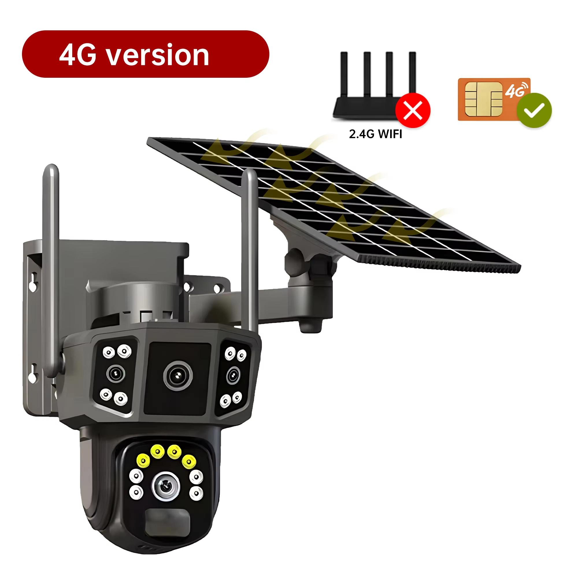 4K Dual Objektiv 4G SIM Solar Kamera 8MP HD PTZ Auto Tracking Außen Sicherheit Überwachung Drahtlose WIFI Solar CCTV IP Kameras V380 4G Cam