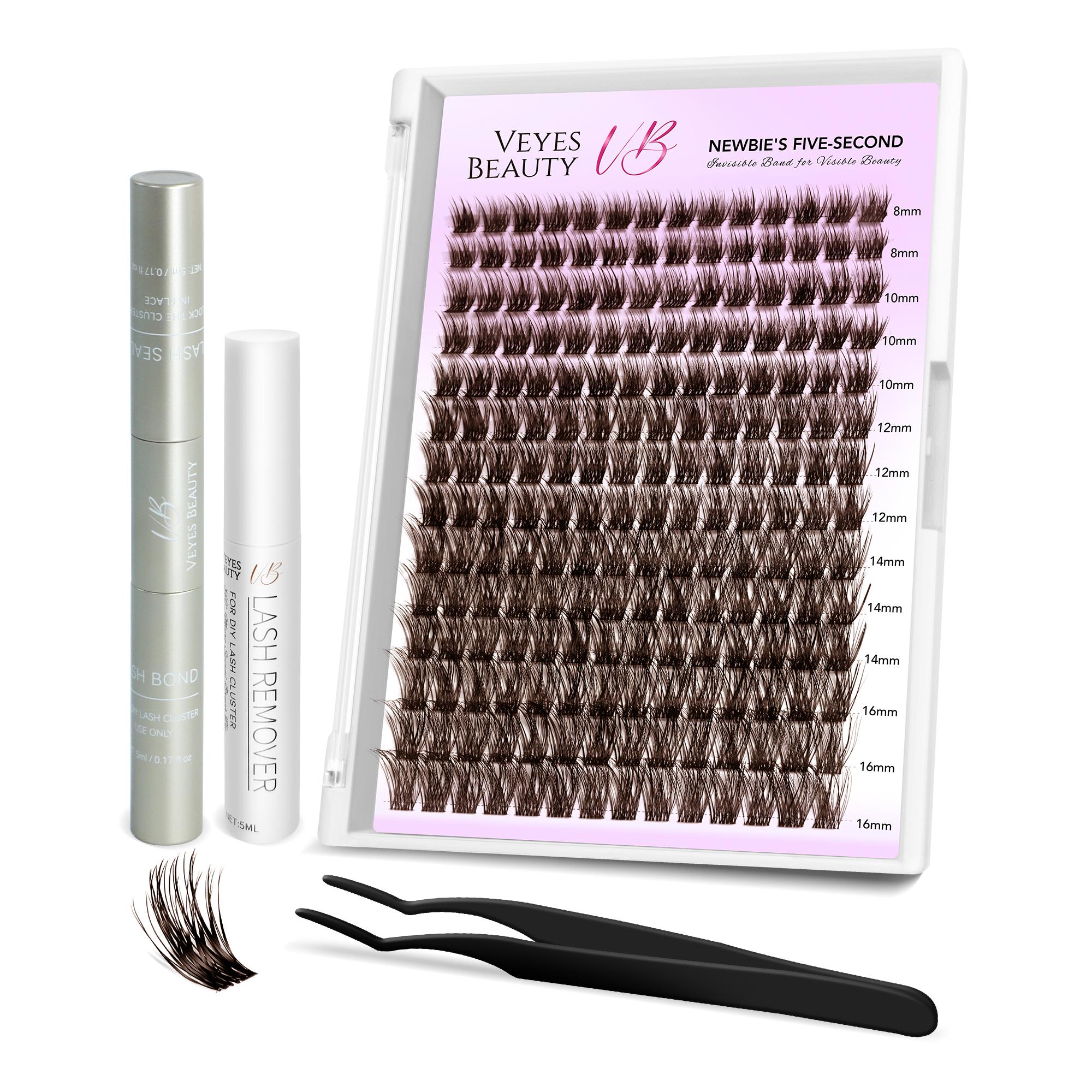 Veyesbeauty Dreamy Lashes 3D-Positionierungstechnologie Leichtes Tragegefühl Newbie Plus Practice Edition 196 Cluster 8-16 mm Lash Kit braun