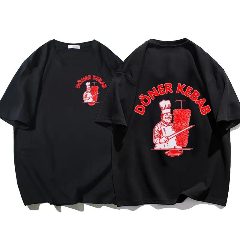 Sommer sportliche T-Shirts Döner Kebab Druck reine Baumwolle Unisex Kleidung Kurzarm Tops lustige Frauen T Shirt Vintage übergroße T-Shirts 4XL schwarz