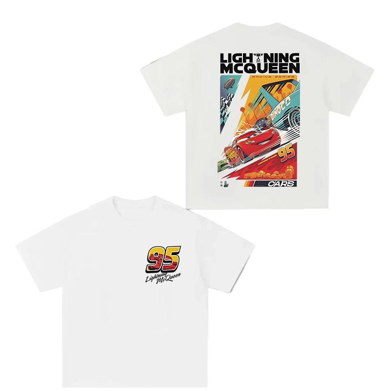 Grafisches T-Shirt Lightning McQueen Cars 95 Hip Hop Vintage T-Shirt Harajuku Streetwear Baumwolle Sommer Top T-Shirt Männer Frauen Tee 3XL white