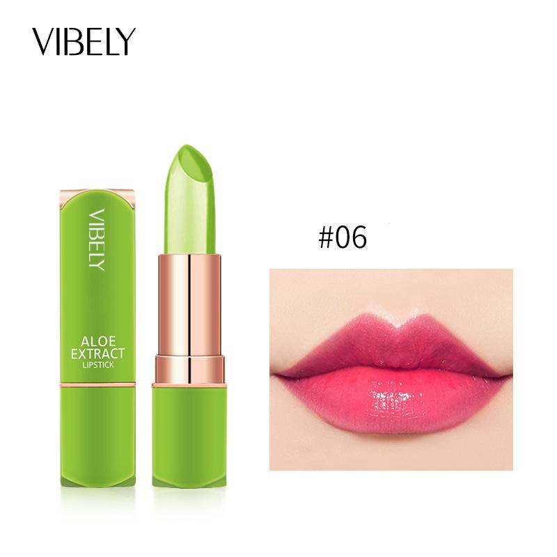 VIBELY Gesunde Feuchtigkeitsspendende Aloe Aloe Gelee, Warm, Lippenstift, Lang anhaltend Feuchtigkeitsspendend Anti-Trocken Schimmer Lippenstift Lippenstift Rot 06